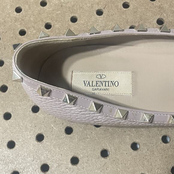 Valentino Garavani Flats 11.5 Blush Rockstud Leather Pointed Pebbled Ballerina - Picture 4 of 11